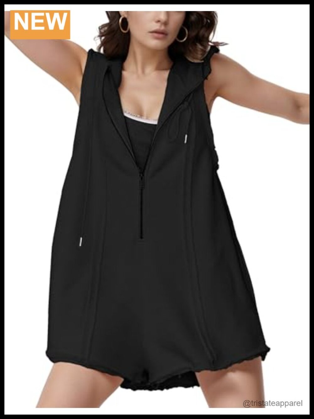 Womens Sleeveless Hooded Romper Workout Athletic Jumpsuit